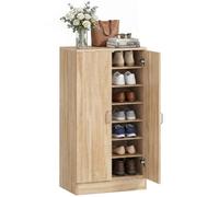 HOMCOM Meuble à Chaussures 2 Portes 55x35x108cm Bois Naturel