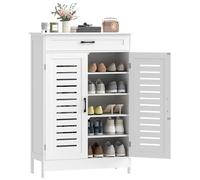 HOMCOM Meuble à Chaussures 20 Paires, Armoire à Chaussures avec 2 Portes persiennes, tiroir et étagères réglables, pour Couloir et entrée, 78 x 37 x 115,8 cm, Blanc