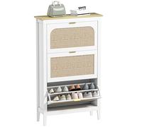 Meuble chaussures - HOMCOM - 21 paires - 3 tiroirs rabattables portes effet cannage - panneau de particules - 80x24x131cm - blanc