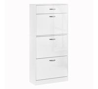 HOMCOM Meuble à Chaussures - 3 Portes abattantes et tiroir Coulissant - dim. 62L x 24l x 135H cm - poignées alu. Panneaux Particules Blanc
