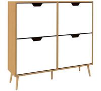 HOMCOM Meuble à Chaussures 4 abattants, Armoire à Chaussures 16 Paires, avec étagère réglable, Pieds en Bois, Rangement Chaussure, Grande capacité pour Couloir, entrée, 95 x 26 x 95 cm, Naturel