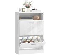 HOMCOM Meuble à Chaussures 8 Paires 2 Tiroirs 59 x 24 x 90 cm Blanc | Armoire à Chaussures Étroite à Haute Brillance, Étagères Réglables, Compartiment Ouvert, pour Couloir et Entrée