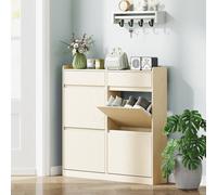 HOMCOM Meuble à chaussures 8 paires avec 2 tiroirs coulissants et 4 tiroirs rabattables, 98 x 19,2 x 95,3 cm, blanc