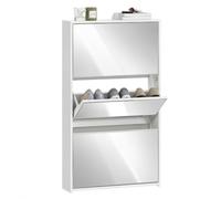 HOMCOM Meuble à Chaussures 9 Paires Étroite 65 x 17 x 114,5 cm Blanc | Armoire à Chaussures avec 3 Tiroirs Rabattables, Portes Miroirs, pour Couloir, Entrée