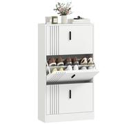 HOMCOM Meuble à Chaussures à 3 abattants, 18 Paires, Armoire à Chaussures 3 Compartiments, Grande capacité pour entrée, Couloir, Salon, 63 x 24 x 117 cm, Blanc