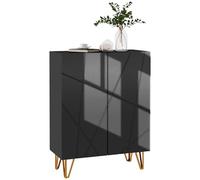 HOMCOM Meuble à Chaussures à Haute Brillance, Meuble de Rangement à Chaussures, 2 Portes avec charnières à Fermeture Douce, étagères réglables, pour 15 à 20 Paires Chaussures, Noir laqué