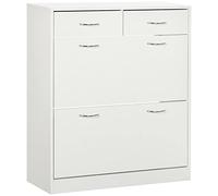 HOMCOM Meuble à Chaussures Armoire à Chaussures - 2 tiroirs et 2 Portes abattantes avec étagère réglable - 80 x 30 x 91,5 cm - poignées en Aluminium, Blanc