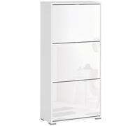 HOMCOM Meuble à Chaussures Armoire à Chaussures 3 Portes abattantes 3 Compartiments en Bois dim. 60L x 26I x 124H cm Blanc laqué