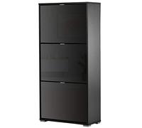 Meuble à chaussures 3 portes abattantes 3 compartiments MDF noir laqué