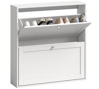 HOMCOM Meuble à Chaussures avec 2 tiroirs basculants, étagères réglables et Tablette supérieure, Rangement étroit pour entrée ou Couloir, Jusqu’à 8 Paires, Blanc