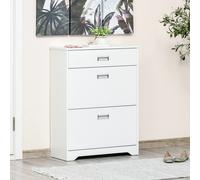 HOMCOM Meuble à chaussures avec 2 tiroirs rabattables étagère réglable + 1 tiroir jusqu'à 16 paires 70L x 29l x 92H Blanc
