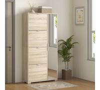 HOMCOM Meuble à chaussures avec 4 abattants, 2 placards et façades miroir pour 16 paires de chaussures, meuble d'entrée