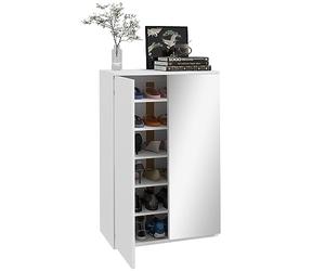 HOMCOM Meuble à chaussures avec miroir armoire à chaussures pour 18 paires de chaussures avec 5 étagères réglables pour entrée 60 x 32 x 95 cm Blanc