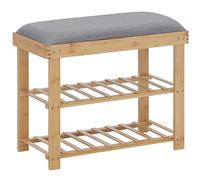 HomCom Meuble/Banc à chaussures 2 étagères bambou coussin gris intégré