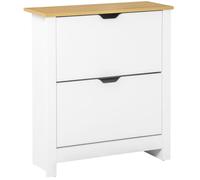 HOMCOM Meuble à Chaussures 12 Paires, Armoire à Chaussures étroite avec 2 tiroirs rabattables et étagères réglables, Style Moderne, pour Couloir, entrée, 72 x 26 x 80 cm, Blanc et chêne