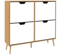 HOMCOM Meuble à Chaussures 4 abattants, Armoire à Chaussures 16 Paires, avec étagère réglable, Pieds en Bois, Rangement Chaussure, Grande capacité pour Couloir, entrée, 95 x 26 x 95 cm, Naturel