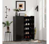 HOMCOM Meuble à chaussures d'entrée avec 2 portes à fermeture douce et étagères réglables pour 20 paires de chaussures noir brillant