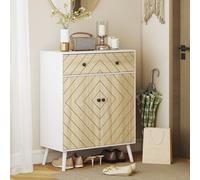 HOMCOM Meuble à Chaussures d'Entrée avec 2 Portes Étagères Réglables Tiroir pour 12 Paires de Chaussures 75x35x97 cm Blanc et Naturel
