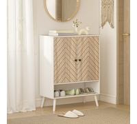 HOMCOM Meuble à Chaussures d'Entrée avec Etagères Ajustables Compartiment Ouvert pour 15 Paires de Chaussures Blanc et Naturel