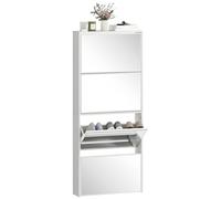 HOMCOM Meuble à chaussures étroit 4 portes avec miroir, pour 12 paires de chaussures, pour couloir, espaces réduits, 63 x 17 x 146 cm, blanc