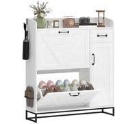 HOMCOM Meuble à Chaussures étroit avec 2 tiroirs rabattables, Meuble à Chaussures Rustique pour entrée avec tiroir et étagères réglables, pour 12 Paires de Chaussures, pour Couloir, Espace réduit,
