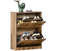 HOMCOM Meuble à Chaussures Industriel avec 2 tiroirs rabattables, Armoire de Rangement étroite pour 12 Paires, Organiseur de Chaussures Autonome Fin pour entrée, Couloir, Marron Rustique