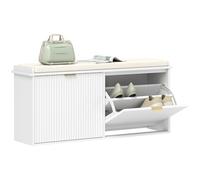 HOMCOM Meuble à chaussures Meuble à chaussures étroit Meuble d'entrée avec siège rembourré Tiroir pliant et panneau à lamelles pour 10 paires de chaussures pour entrée Chambre 104x26x47,5 cm Blanc
