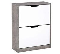 HOMCOM Meuble à Chaussures Meuble d'entrée Placard de Rangement, 2 Portes abattantes, 62,5 x 26 x 81 cm, Gris et Blanc
