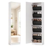 HOMCOM Meuble à chaussures peu encombrant slim haut avec portes miroir, 50 x 20 x 180 cm, blanc