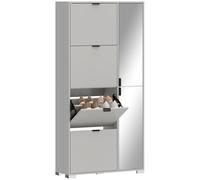 HOMCOM Meuble à chaussures Slim Alta avec 2 portes miroir et 4 portes à rabat, meuble à chaussures avec étagères réglables, 2 placards, 5 pieds, porte-chaussures pour 16 paires, 82 x 30 x 168 cm, gris