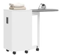 HOMCOM Meuble à repasser 2 en 1, table à repasser pliante sur roulettes avec étagère réglable et charnières, blanc