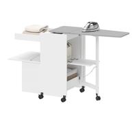 HOMCOM Meuble à repasser, table à repasser pliante sur roulettes avec portes par pression, charnières à fermeture douce, blanc