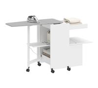 HOMCOM Meuble à repasser, table à repasser pliante sur roulettes avec repose-fer, portes par pression, charnières à fermeture douce, meuble rangement pour petits espaces, buanderie, 154x55x87cm, blanc