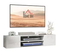 HOMCOM Meuble Banc TV Mural Suspendu Style Contemporain - 2 placards 2 Passe-câbles et 2 niches centrales 140 x 30 x 30 cm Blanc
