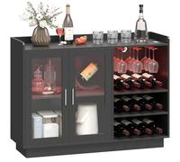 HOMCOM Meuble bar, buffet à vin avec éclairage LED RGB et casier à bouteilles pour 12 bouteilles, buffet de cuisine avec étagère réglable et portes à fermeture douce, pour salle à manger, salon, noir