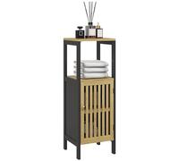 HomCom Meuble bas de salle de bain 1 porte, 3 étagères, MDF noir bambou verni