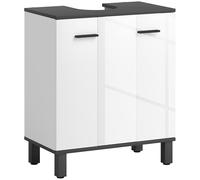 HOMCOM Meuble bas lavabo compact avec étagère réglable, 2 portes, style moderne, pour lavabo avec ou sans piédestal, 60 x 34 x 70 cm, blanc brillant