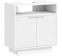 HOMCOM Meuble bas lavabo Meuble de salle de bain avec 2 portes cannelées et compartiment ouvert pour lavabo sans piédestal Style moderne 60 x 33 x 63 cm Blanc