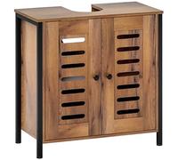 HOMCOM Meuble bas lavabo, meuble de salle de bain industriel, 2 portes à lattes avec fermeture magnétique, étagère réglable, pour lavabos sans piédestal, 60 x 30 x 60 cm, marron rustique