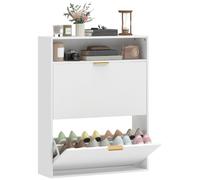 HOMCOM Meuble Chauss. 2 Rabats 2 Portes 12-16 p. 80x24x102.5cm Blanc | Meuble à chaussures étroit avec étagère, rangement pour couloir, entrée