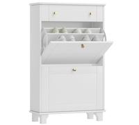 HOMCOM Meuble Chaussure entrée étroit, Armoire à Chaussures avec tiroirs à Portes abattants et étagère réglable, Meuble d'entrée et Couloir 8 Paires, pour entrée et Couloir 60 x 23,5 x 98,5 cm, Blanc