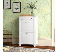 HOMCOM Meuble chaussure entrée étroit avec tiroirs à portes abattants et étagère réglable, 60 x 23,5 x 98,5 cm, blanc