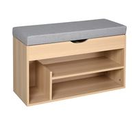 HOMCOM Meuble Chaussures Banc à Chaussures 2 Niveaux Rangement, Niche + Coffre intégré avec Coussin Beige Gris