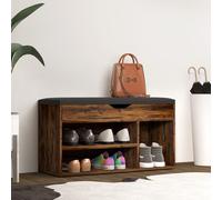 HOMCOM Meuble Chaussures Banc à Chaussures 2 Niveaux Rangement, Niche + Coffre intégré avec Coussin Effet bois d'acajou