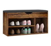 HOMCOM Meuble Chaussures Banc à Chaussures 2 Niveaux Rangement, Niche + Coffre intégré avec Coussin Effet Bois d'acajou