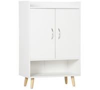 HOMCOM Meuble à Chaussures scandinave Placard 2 Portes 4 étagères Pieds effilés inclinés Bois Massif Panneaux Particules Blanc