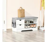 HOMCOM Meuble Chaussures et Banc à Chaussures avec Coussin Gris 2 étagères et 2 tiroirs MDF 80,5 x 30,5 x 43,5 cm Gris et Blanc