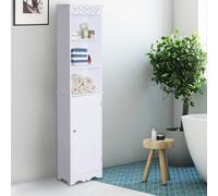 Homcom Meuble Colonne de Salle de Bain Armoire Toilette Haute 1 Placard Porte 5 Étagères Design Moderne MDF 40 x 23 x 160 cm Blanc