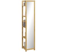 HOMCOM Meuble Colonne de Salle de Bain avec Miroir Naturel 35 x 35 x 168 cm | Support en Bambou, Étagère de Rangements à 6 Étagères