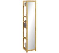 HOMCOM Meuble colonne de salle de bain avec miroir support en bambou naturel étagère de rangements à 6 étagères 35 x 35 x 168 cm